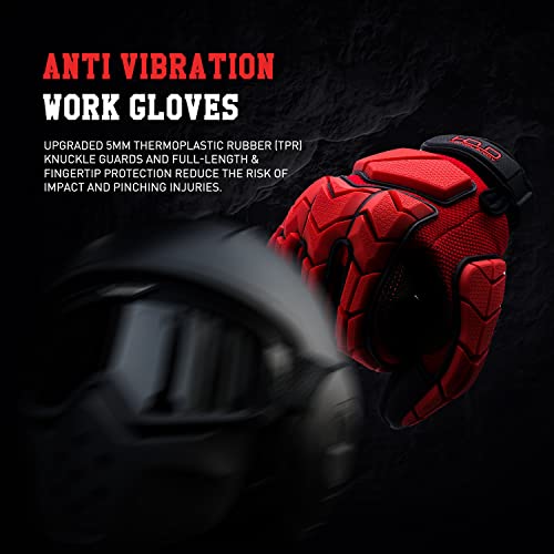 AIGEVTURE Anti Vibration Work Gloves Men,TPR Impact Protection Gloves,SBR Fingers & Palm Padded Safety Impact Reducing Mechanic Gloves (Large, Red) - Image 3