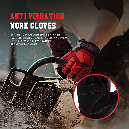 AIGEVTURE Anti Vibration Work Gloves Men,TPR Impact Protection Gloves,SBR Fingers & Palm Padded Safety Impact Reducing Mechanic Gloves (Large, Red) - Image 2
