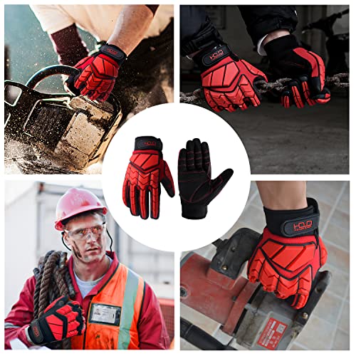 AIGEVTURE Anti Vibration Work Gloves Men,TPR Impact Protection Gloves,SBR Fingers & Palm Padded Safety Impact Reducing Mechanic Gloves (Large, Red) - Image 5