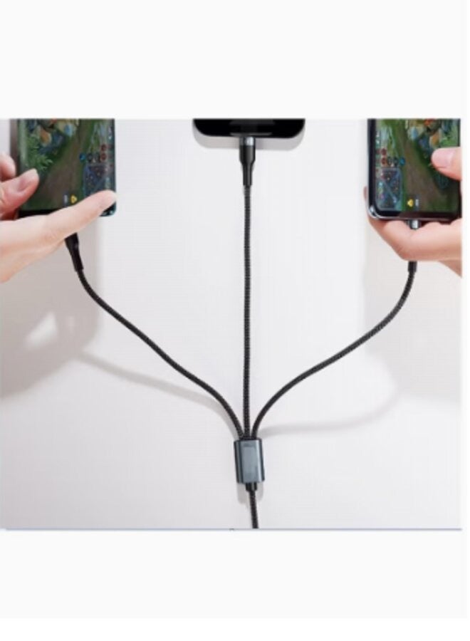 PROMASS Original Charging and Data Transfer Cable Covered With Nylon 3 in 1 Compatible With all Devices iPhone Huawei Samsung Xiaomi Black Color - Image 2