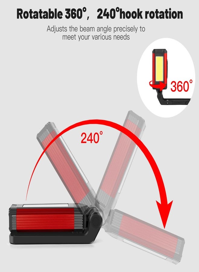 YiaMia Rechargeable LED Magnetic Work Light 2 Pack, Portable Tool Gifts for Men, 7 Flashlight Modes with Kickstand and Carabiner, USB Charging for Camping, Hunting, and Car Repairs (2, Red) - Image 5