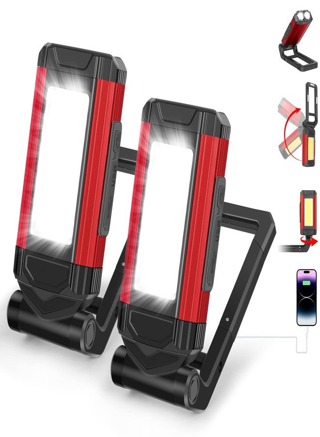 YiaMia Rechargeable LED Magnetic Work Light 2 Pack, Portable Tool Gifts for Men, 7 Flashlight Modes with Kickstand and Carabiner, USB Charging for Camping, Hunting, and Car Repairs (2, Red) - Image 1
