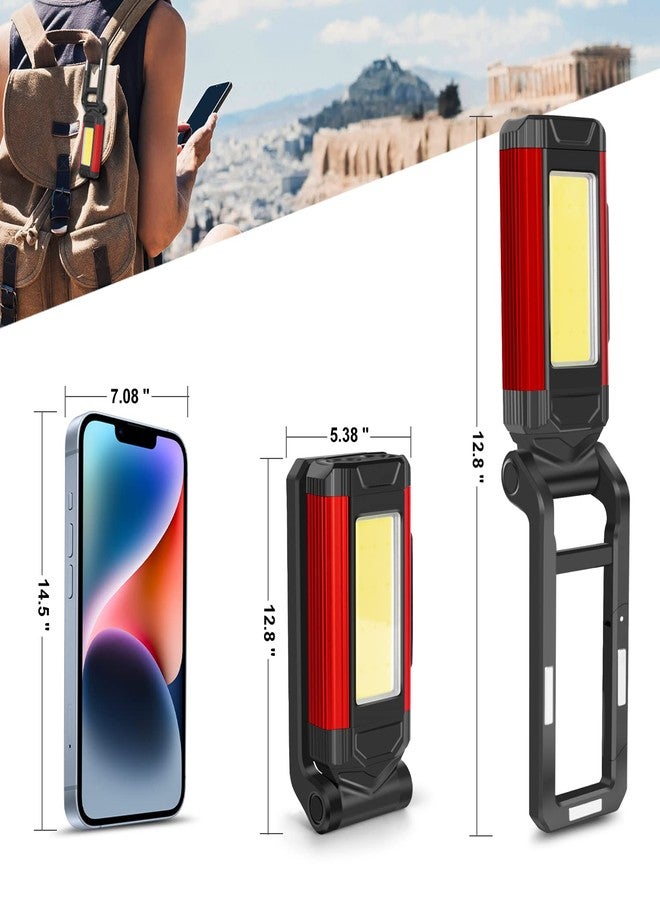 YiaMia Rechargeable LED Magnetic Work Light 2 Pack, Portable Tool Gifts for Men, 7 Flashlight Modes with Kickstand and Carabiner, USB Charging for Camping, Hunting, and Car Repairs (2, Red) - Image 3