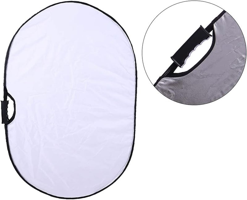 TRUMAGINE Portable Photography Silver and White Reflector Collapsible 2-in-1 Oval Reflector 23"x35" / 60x90cm Multi-Disc Light Reflector with Handle for Photo Studio Lighting & Outdoor Lighting - Image 2