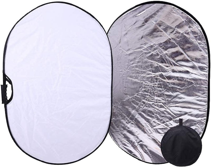 TRUMAGINE Portable Photography Silver and White Reflector Collapsible 2-in-1 Oval Reflector 23"x35" / 60x90cm Multi-Disc Light Reflector with Handle for Photo Studio Lighting & Outdoor Lighting - Image 5