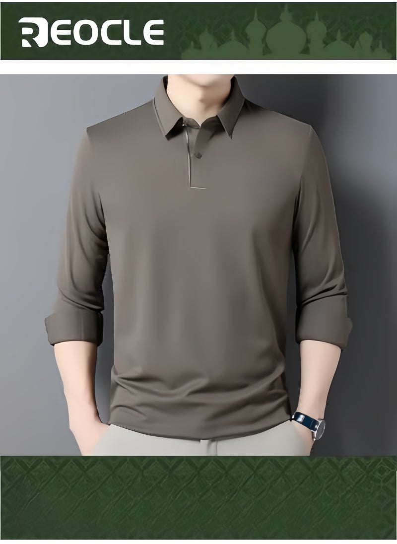 REOCLE Men's Polo Shirts Long Sleeve Casual Solid Stylish Dry Fit Performance Designed Collared Golf Polo Shirts - Image 1