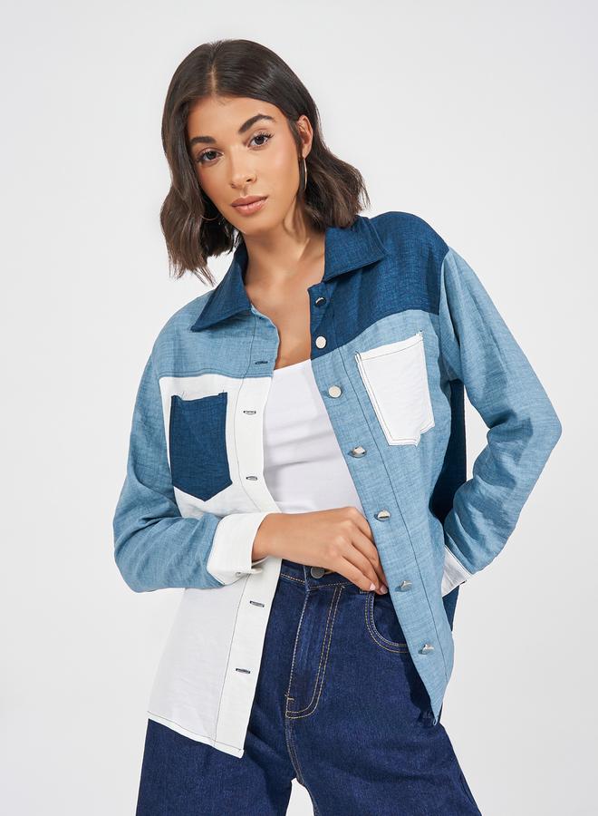 Styli Color Block Button Front Shirt  - Image 1