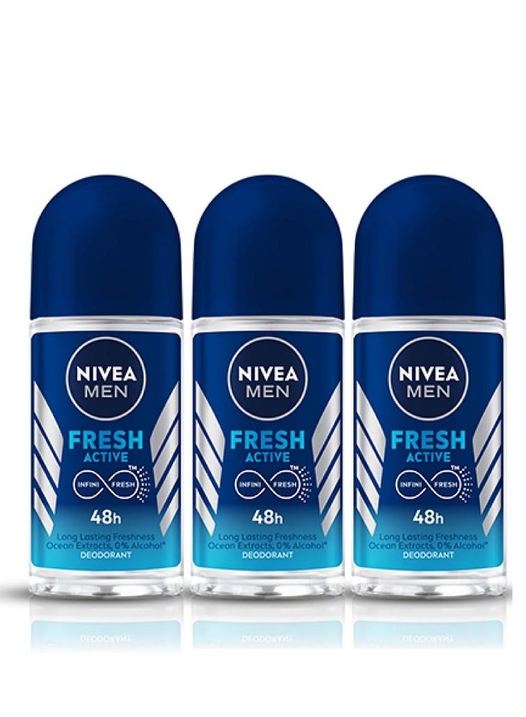 Nivea مزيل عرق نشط للرجال برائحة منعشة رول أون 50 مل عبوة من 2 - Image 1