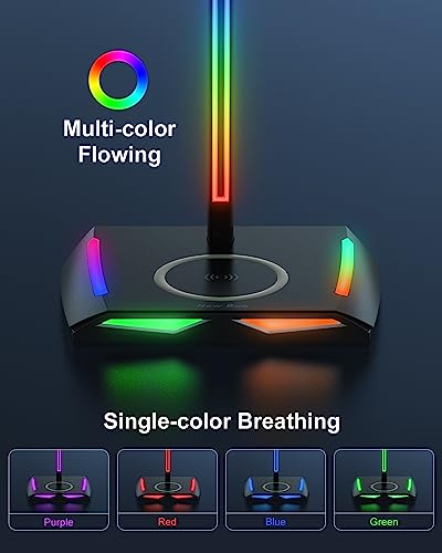 New Bee RGB Headphone Stand with 2 USB-C & 1 USB Charging Ports, Desk Gaming Headset Holder with 7 Light Modes and Non-Slip Rubber Base Suitable for All Earphone Accessories - Image 2