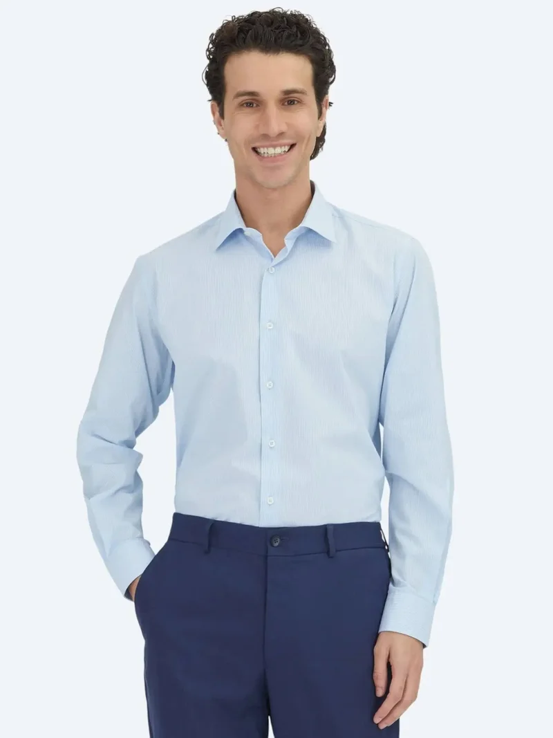 كيب قميص قطني كلاسيكي منسوج، أزرق فاتح، بقصة عادية