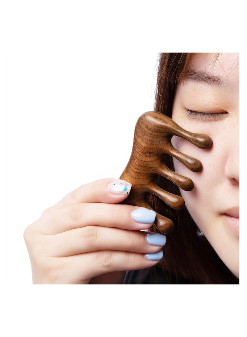 Excefore Green Sandalwood Multifunctional Massage Comb, Head Scalp Massage No Static, Wooden Massage Comb, Gua Sha Scraping Scalp and Hair Massage, Scalp Stimulator, Facial Body Massager - Image 3