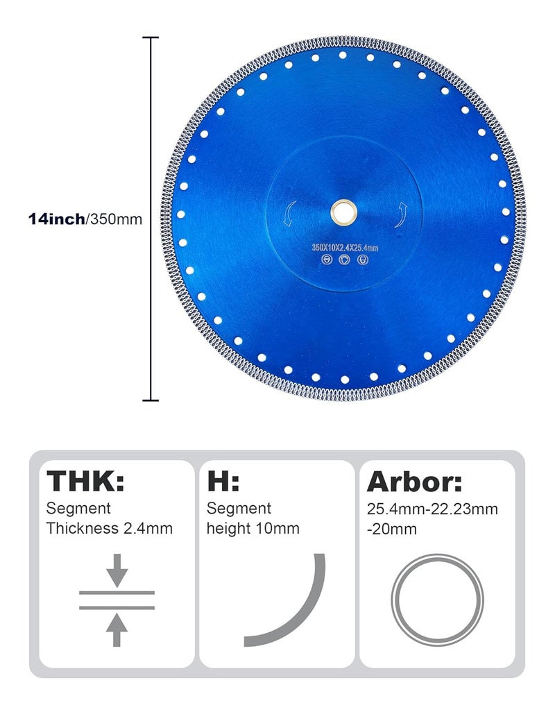 OSTEK 14"/350mm Diamond Blade,1" Arbor,Wet Cutting for Dekton Tile Porcelain Ceramic Granite Marble - Image 4