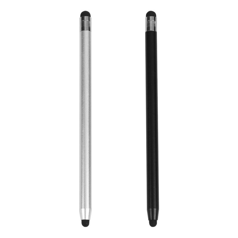 2pcs Black Silver Capacitive Stylus Pen Dual Tip for Touch Screen Tablets Phones - Image 2