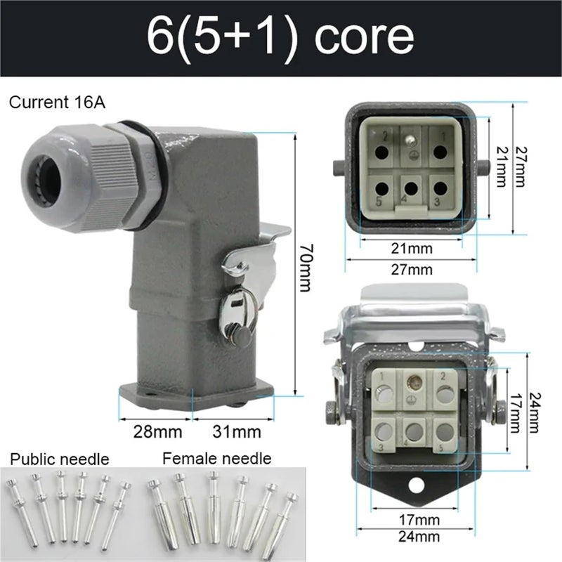 HDC-HA Rectangular Heavy Duty Connector 10A 16A 4 5 6 8 Pin Core Waterproof Industrial Socket(Blue) - Image 2