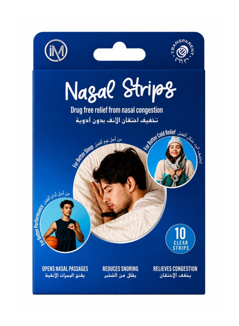 Impressmed Nasal Strips Clear Invisible For Snoring And Congestion Relief 10 Count - Image 1