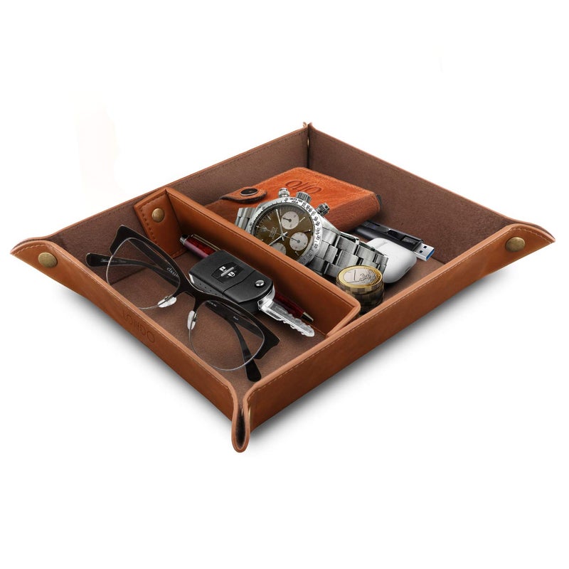Londo Londo Leather Tray Organizer  Practical Lightweight Water Resistant Computer Table Desk Storage Box for Wallets Watches Keys Coins Cell Phones and Office Equipment