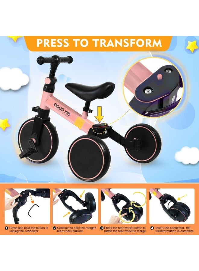ELTRAZONE 4 in 1 Kids Balance Bike  Tricycle for 1-4 Years | Toddler Ride-On Bike with Adjustable Seat | Indoor Outdoor Push Trike Toy | First Birthday Gift for Boys  Girls (Pink) - Image 5