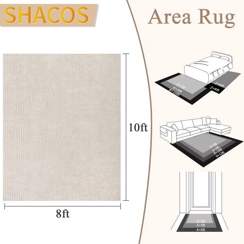 SHACOS Soft Cozy Fluffy Arch Pattern High-Low Pile Area Rugs 8'x10' Large Non Slip Washable Modern Geometric Rug Scandinavian Minimalist Carpet for Living Room Bedroom Dining Room, Beige - Image 2