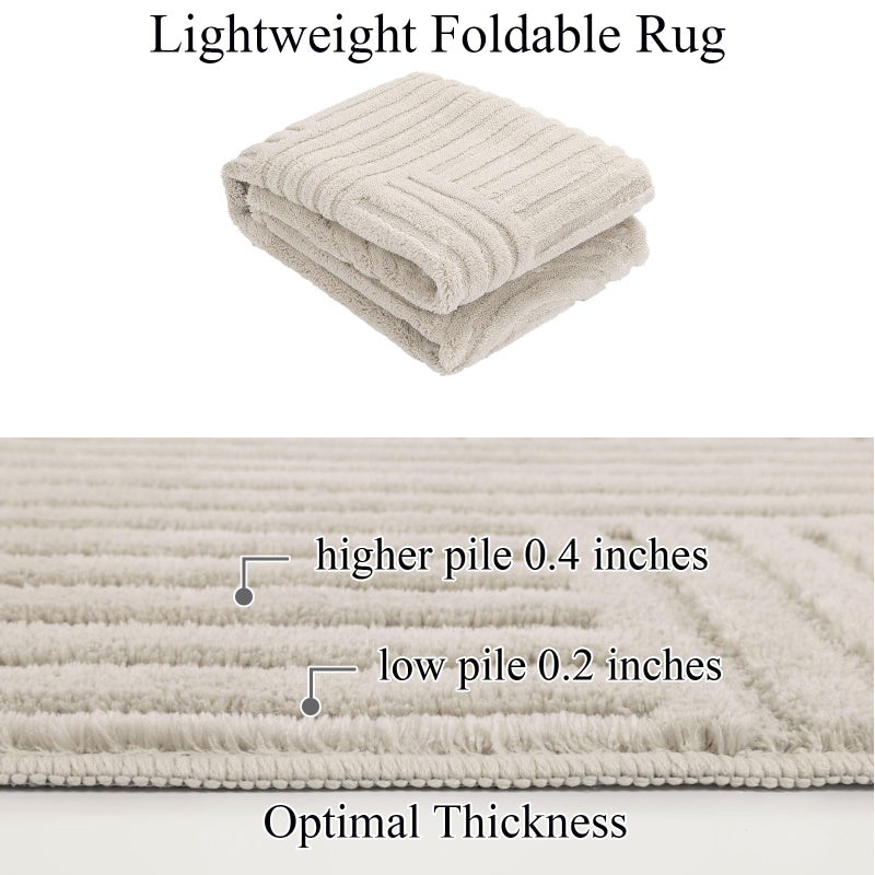 SHACOS Soft Cozy Fluffy Arch Pattern High-Low Pile Area Rugs 8'x10' Large Non Slip Washable Modern Geometric Rug Scandinavian Minimalist Carpet for Living Room Bedroom Dining Room, Beige - Image 5