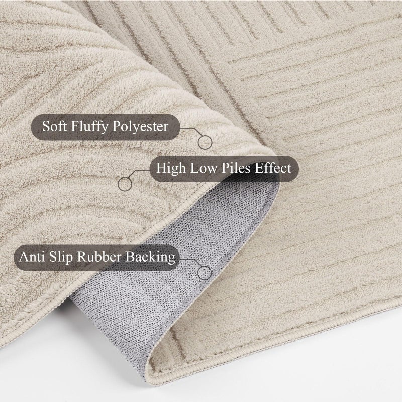 SHACOS Soft Cozy Fluffy Arch Pattern High-Low Pile Area Rugs 8'x10' Large Non Slip Washable Modern Geometric Rug Scandinavian Minimalist Carpet for Living Room Bedroom Dining Room, Beige - Image 3