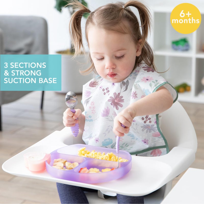 Bumkins Toddler and Baby Suction Plate, Silicone Divided Grip Dish for Babies and Kids, Baby Led Weaning, Children Feeding Supplies, Non Skid Sticky Bottom, Ages 6 Months Up, Purple Jelly - Image 2