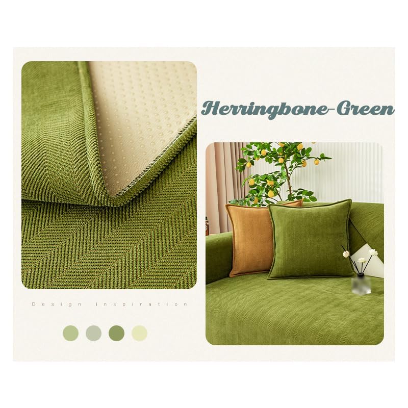 Rosygulls مضحك غلاف الأريكة غامض Chenille Couch Purniture Protector Funder Fuzzy Couch الأريكة للأريكة مضحكة أريكة غير قسيمة تغطي جميع الفصول الأريكة العامة الأريكة 27.6x82.7in-Herringbone-Green - Image 5