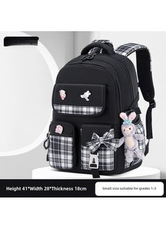 Generic 2024 Girls Plaid Backpack Large Capacity Lightweight Waterproof Elementarysmall size Black Doll Badge small size Black Doll Badge 