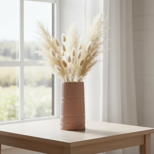 PUREZENTO Brown 'BlushGroove' Ceramic Ribbed Vase - 5 Inch (Pack of 1) | Decorative Ribbed Vase for Dried Flowers & Pampas Grass | Centerpiece Vases for Modern Home Decor, Living Room, Office Decor - Image 5