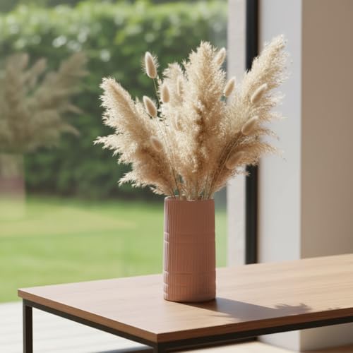 PUREZENTO Brown 'BlushGroove' Ceramic Ribbed Vase - 5 Inch (Pack of 1) | Decorative Ribbed Vase for Dried Flowers & Pampas Grass | Centerpiece Vases for Modern Home Decor, Living Room, Office Decor - Image 4