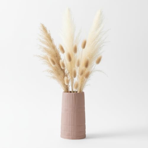 PUREZENTO Brown 'BlushGroove' Ceramic Ribbed Vase - 5 Inch (Pack of 1) | Decorative Ribbed Vase for Dried Flowers & Pampas Grass | Centerpiece Vases for Modern Home Decor, Living Room, Office Decor - Image 2