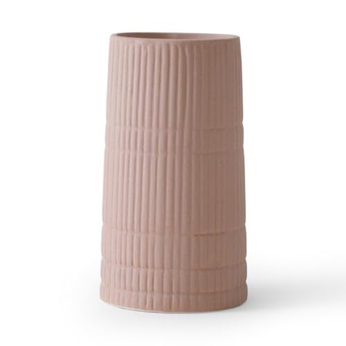 PUREZENTO Brown 'BlushGroove' Ceramic Ribbed Vase - 5 Inch (Pack of 1) | Decorative Ribbed Vase for Dried Flowers & Pampas Grass | Centerpiece Vases for Modern Home Decor, Living Room, Office Decor - Image 3