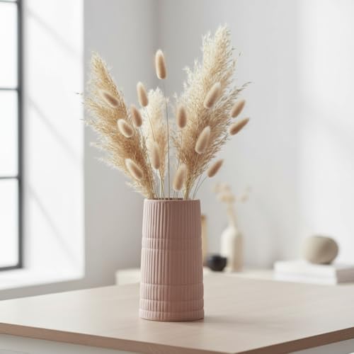 PUREZENTO Brown 'BlushGroove' Ceramic Ribbed Vase - 5 Inch (Pack of 1) | Decorative Ribbed Vase for Dried Flowers & Pampas Grass | Centerpiece Vases for Modern Home Decor, Living Room, Office Decor - Image 1
