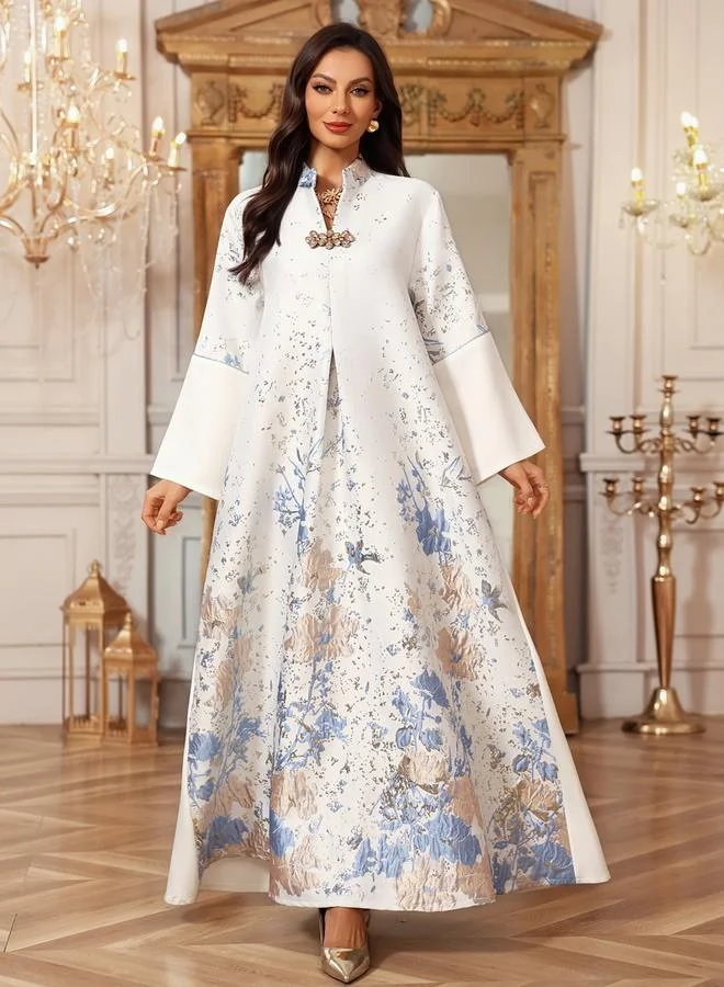 تايك تو جلابية فستان بقصة A بطول الكاحل ونقشة جاكار زهور