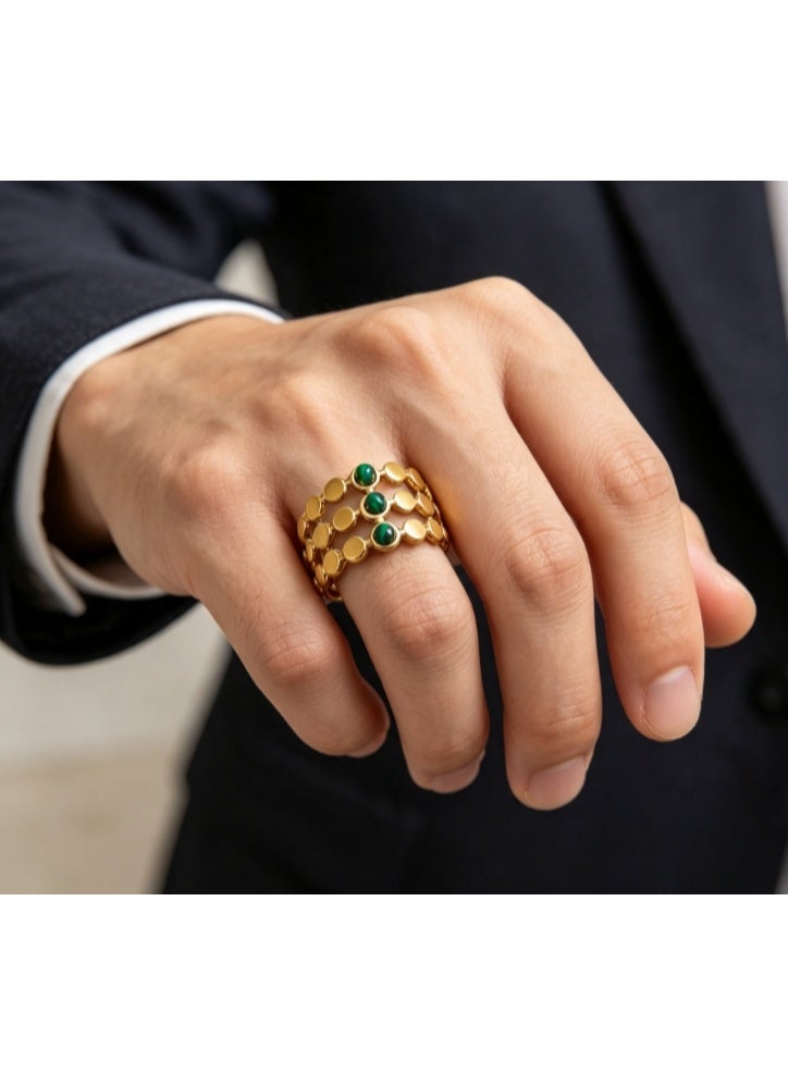 LATEEN 18K Gold Plated Stainless Steel Malachite-Textured Open Ring with Luxury LED Light Gift Box, High-End Statement Jewelry Gift for Men & Women - Image 4