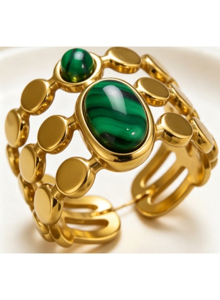 LATEEN 18K Gold Plated Stainless Steel Malachite-Textured Open Ring with Luxury LED Light Gift Box, High-End Statement Jewelry Gift for Men & Women - Image 2