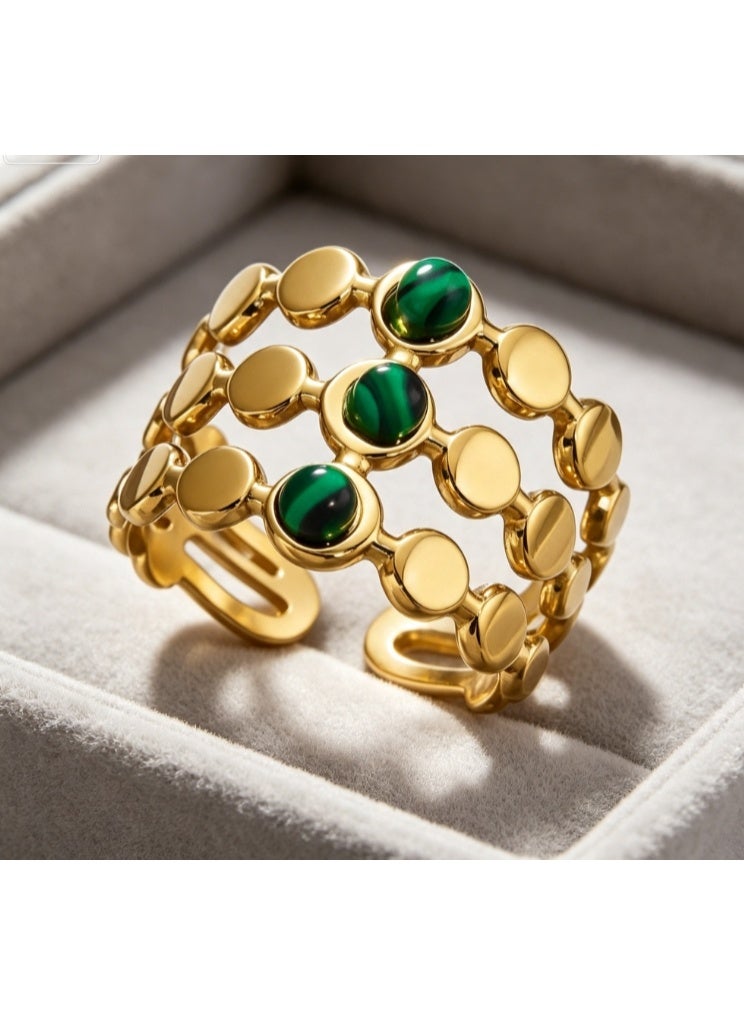 LATEEN 18K Gold Plated Stainless Steel Malachite-Textured Open Ring with Luxury LED Light Gift Box, High-End Statement Jewelry Gift for Men & Women - Image 3