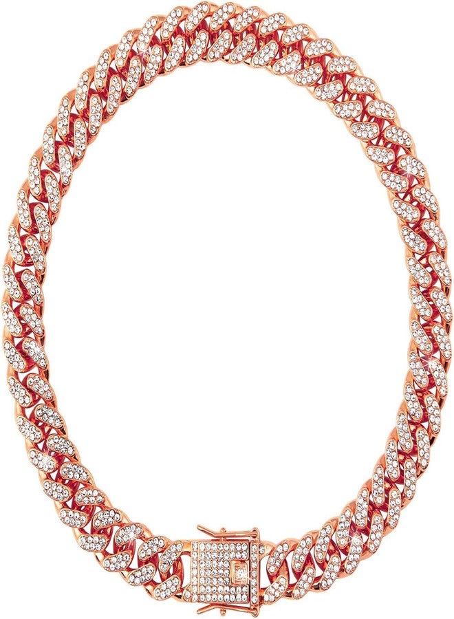 WeimoMonkey Rose Gold Dog Necklace Collar,Dog Chain Collars,Cuban Link Dog Collar, Diamond Necklace Metal Bling Choke, 13mm Wide Pet Jewelry for Puppy Small Medium Large Dogs Cats (14inch) - Image 4