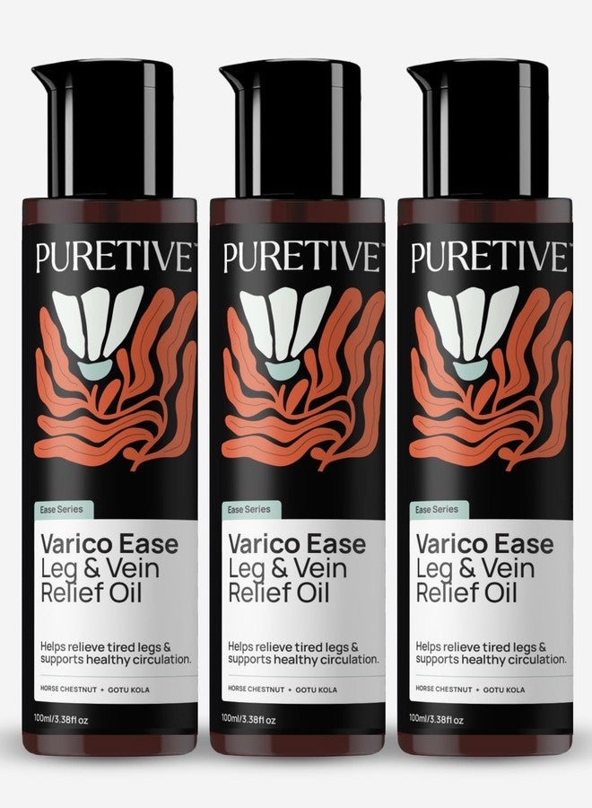 Puretive Varico Care Oil Pack of 3 | Natural Circulation Support for Varicose Veins & Tired Legs | Deep Penetration, Fast-Absorbing, Non-Greasy Formula with Horse Chestnut, Gotu Kola & Cypress Oil | 100% Natural | 300ml - Image 1