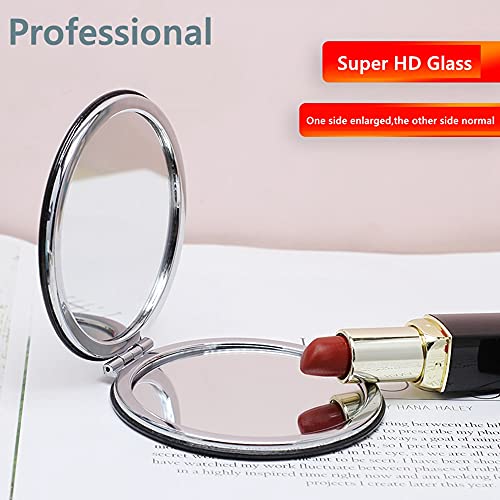 Zcooooool Makeup Mirror, 6.7 cm Round Folding Mirror, Professional Double-Sided Makeup Mirror (one Side Enlarged, The Other Side Normal) PU Surface Mirror - Image 3