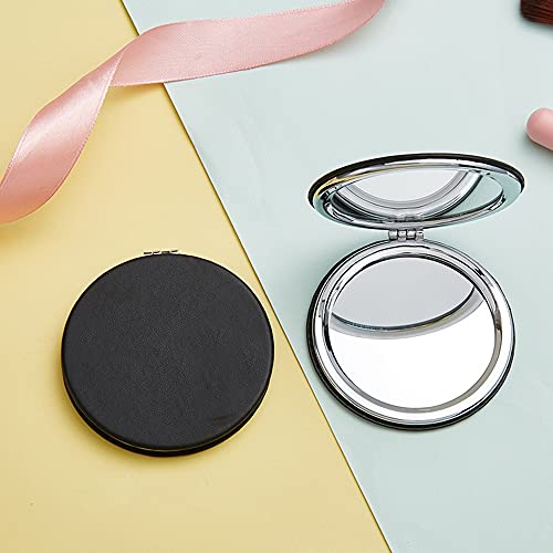 Zcooooool Makeup Mirror, 6.7 cm Round Folding Mirror, Professional Double-Sided Makeup Mirror (one Side Enlarged, The Other Side Normal) PU Surface Mirror - Image 2