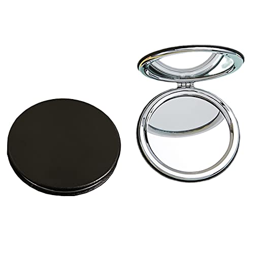 Zcooooool Makeup Mirror, 6.7 cm Round Folding Mirror, Professional Double-Sided Makeup Mirror (one Side Enlarged, The Other Side Normal) PU Surface Mirror - Image 1