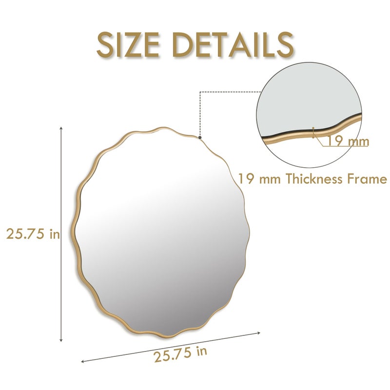 Meolyx 26" Wavy Mirror Scalloped Farmhous Modern Wood Farme Mirror Wall Decor for Bathroom Entryway Living Room Bedroom Hallway - Image 3
