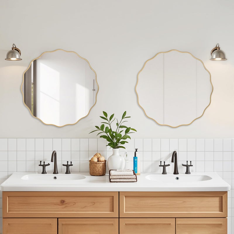 Meolyx 26" Wavy Mirror Scalloped Farmhous Modern Wood Farme Mirror Wall Decor for Bathroom Entryway Living Room Bedroom Hallway - Image 5
