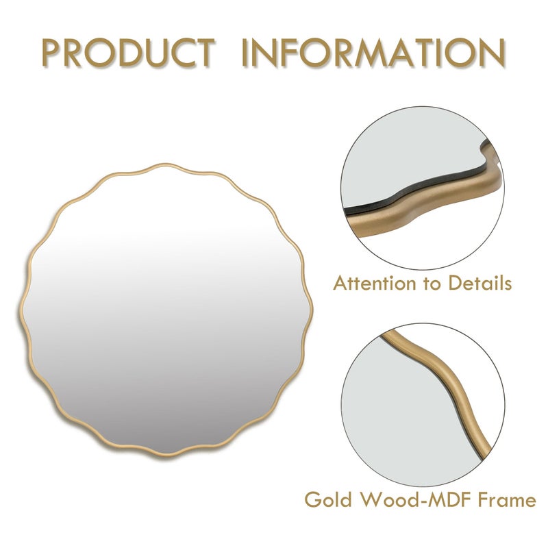 Meolyx 26" Wavy Mirror Scalloped Farmhous Modern Wood Farme Mirror Wall Decor for Bathroom Entryway Living Room Bedroom Hallway - Image 4