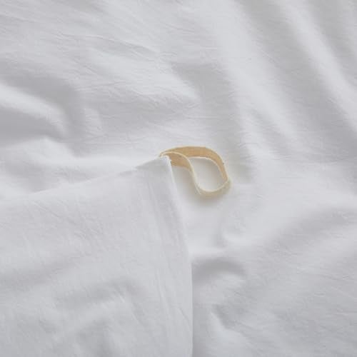 LOVQUE 100% Washed Cotton Duvet Cover Twin Size, Linen-Like Textured White Fade-Resistant Natural Bedding Set (No Comforter), 68x90 Inches - Image 4