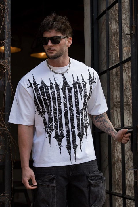 YOUNGLA American New Mens Oversized T-shirt Jogging Sports Fitness Cotton Round Neck Short Sleeve Fashionable Casual T-shirt White
