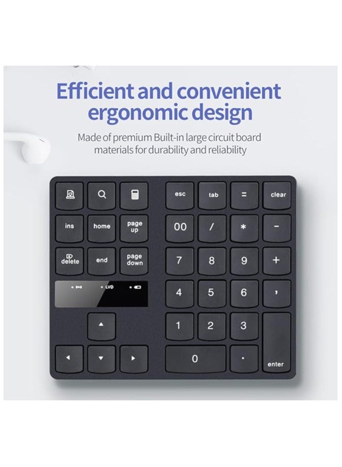 erorex 2.4G Wireless Numeric Keyboard Portable 35 Keys Financial Accounting Office Keyboard Built-in Rechargeable Battery Black  - Image 5