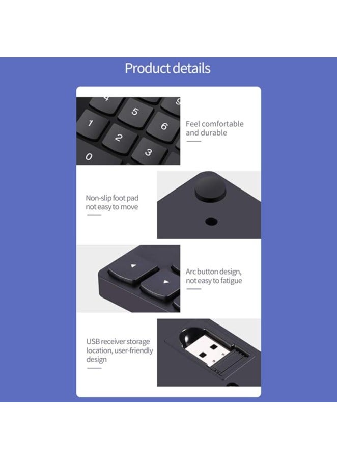 erorex 2.4G Wireless Numeric Keyboard Portable 35 Keys Financial Accounting Office Keyboard Built-in Rechargeable Battery Black  - Image 3