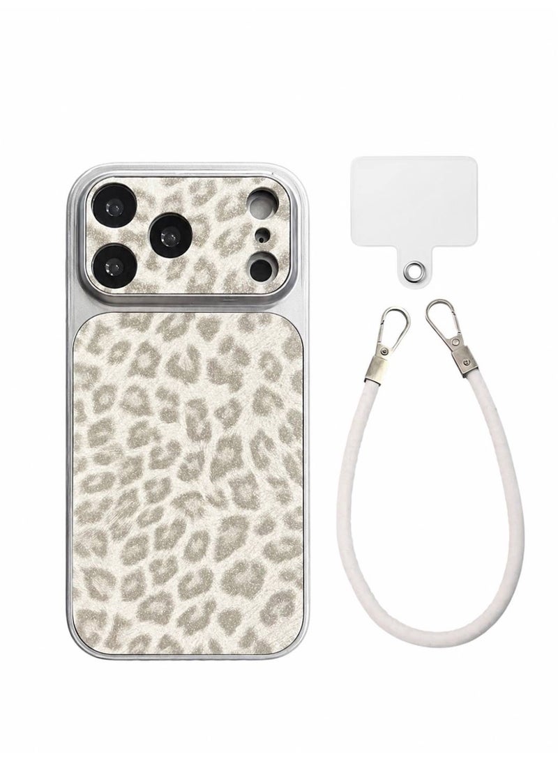 Leopard Print Phone Case & Protective Cover With Crossbody Lanyard Strap For iPhone 17 Pro Luxury Glitter Silver - Image 1