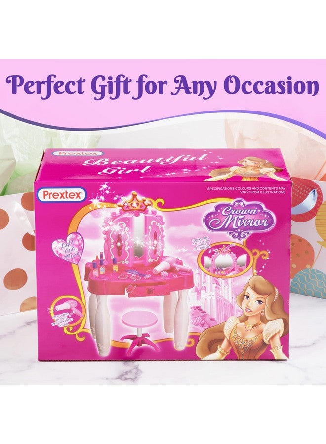 Prextex Kids Makeup Table With Mirror And Chair, Princess Play Set, Kids Makeup Vanity Table With Makeup Accessories And Light And Musical Sound Effects For Toddler Girls (Plastic)  - Image 5